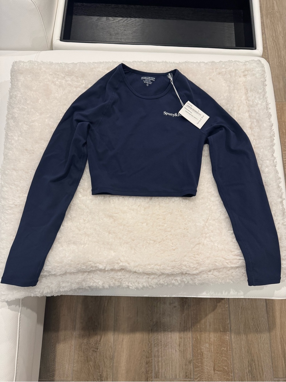 Sporty & Rich Cropped Long-Sleeve Tee- Navy